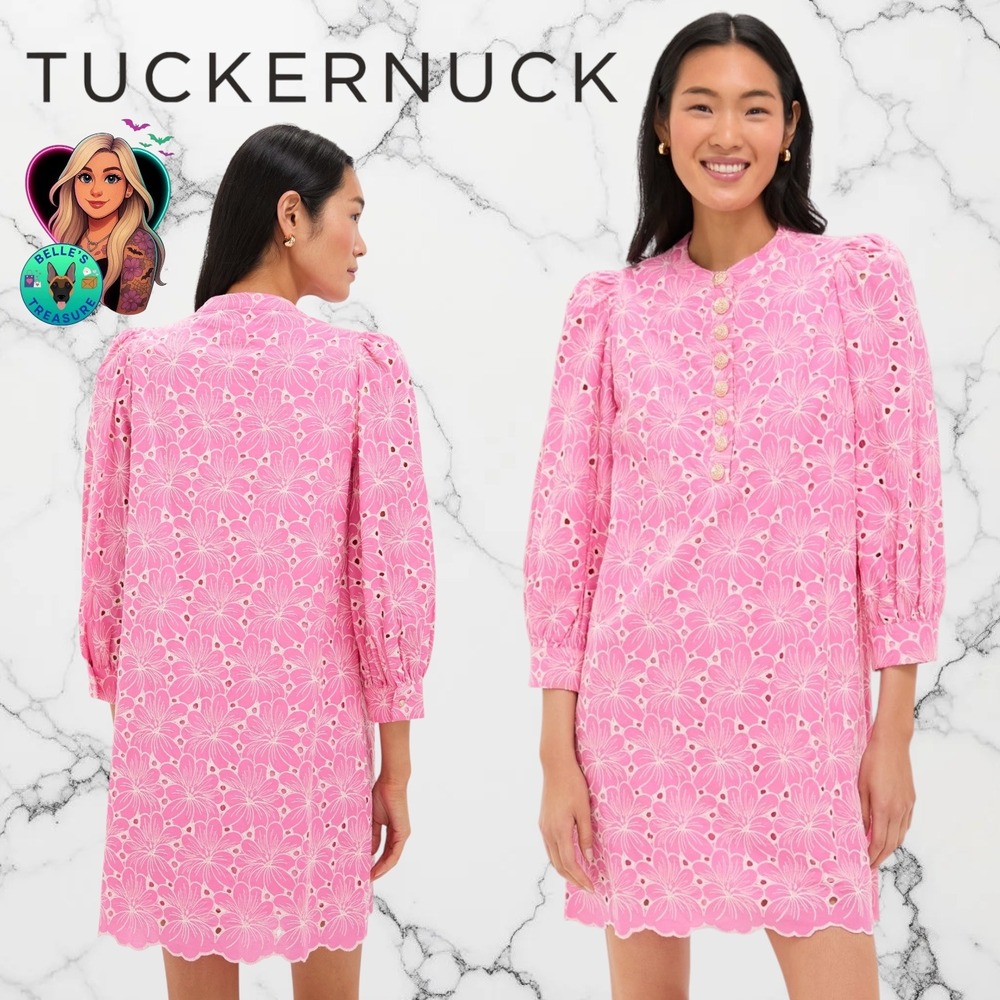 Pomander Place Women's XL Pink Floral Eyelet Samantha Dress Puff Sleeve Sundress